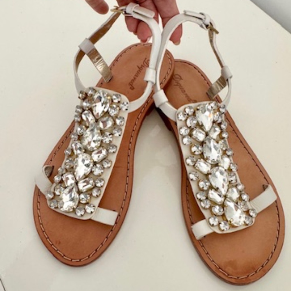 DSQUARED2 SWAROVSKI CRYSTAL Jeweled Ankle Strap Flat Sandals SHOES 36